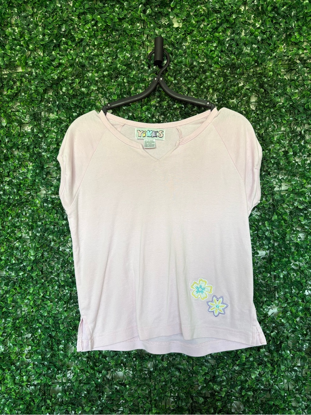 Yikes Y2K Vintage Pastel Pink Short Sleeve Tee with Floral details